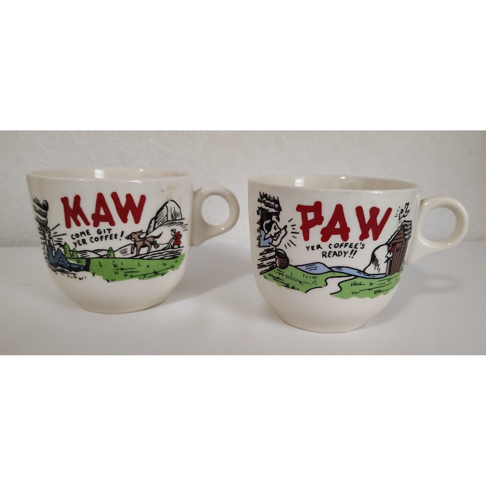 Vintage 1950s MAW and PAW Coffee Mugs - Set of 2 Hillbilly Themed Funny - Japan